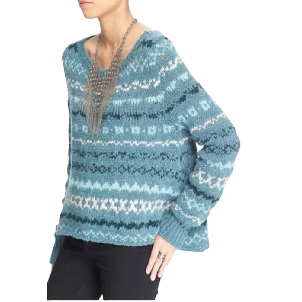 Free People Through The Storm Wool Blend Fair Isle Sweater Size XS